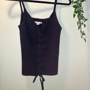 NWT black lace up knit tank top